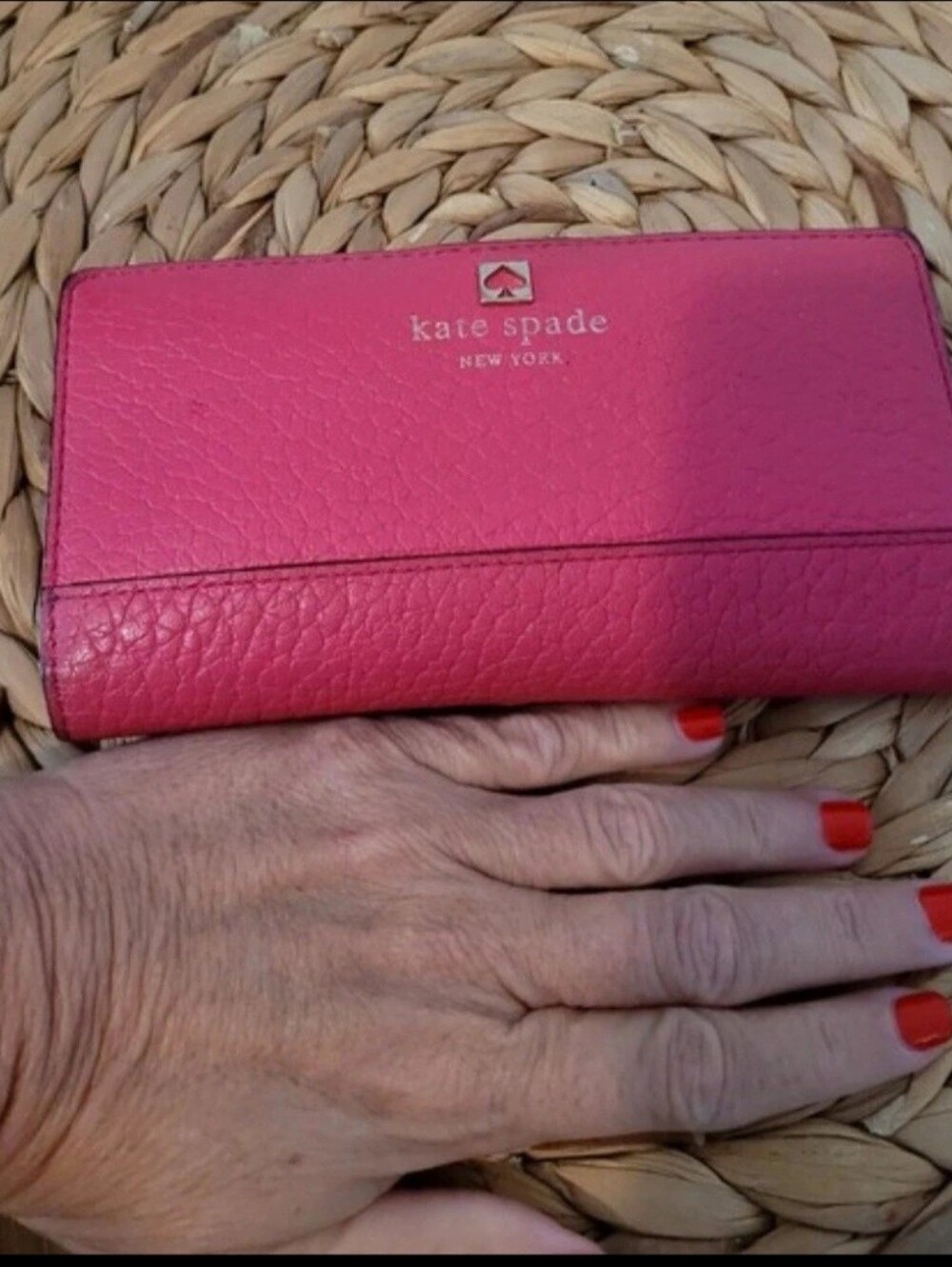 kate spade Hot Pink Pebbled Leather Zip Wallet